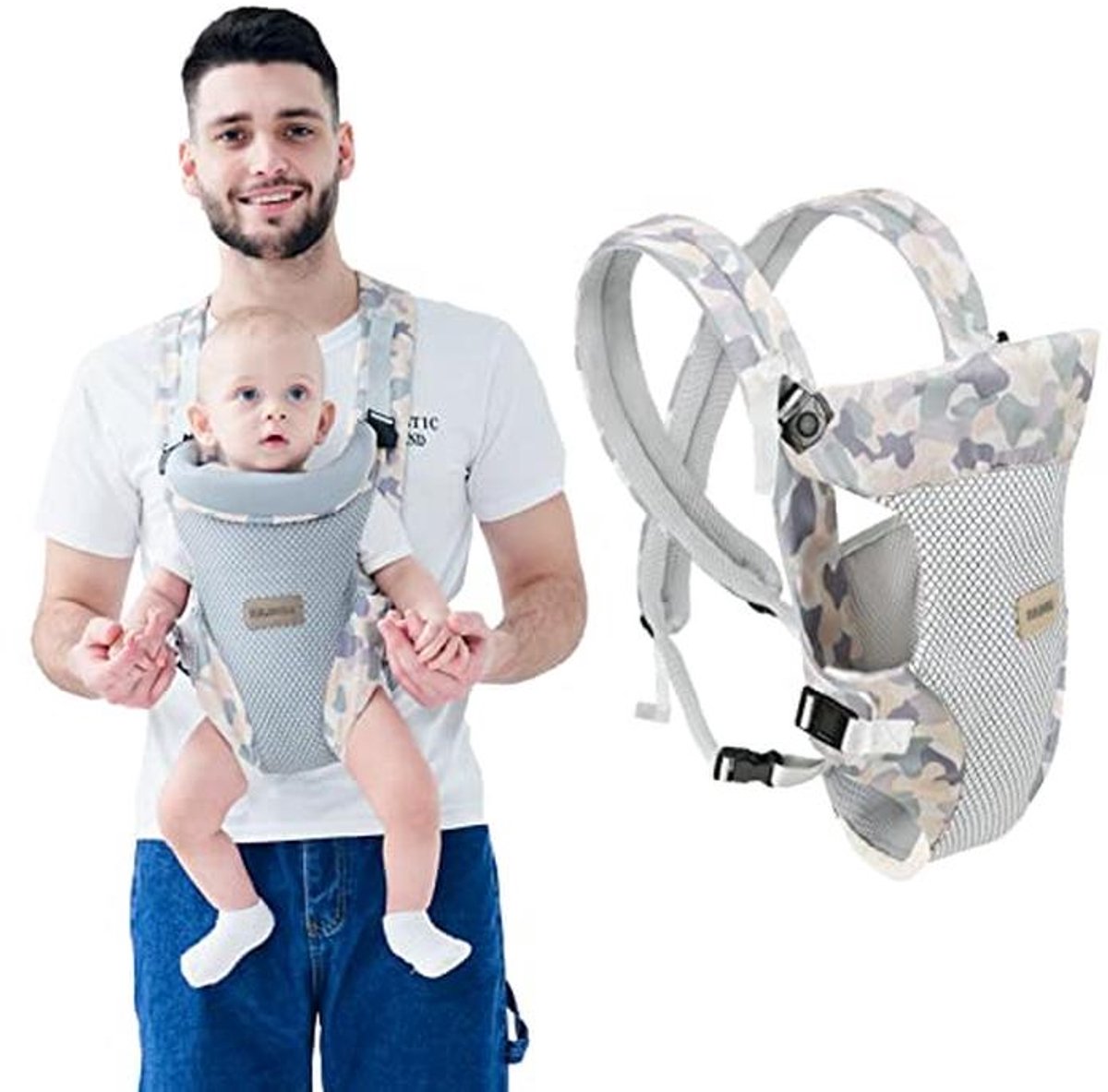 Babydraagzak - Draagzak baby - Baby dragen - 4-in-1 draagopties - 3-36 maanden - Camouflage