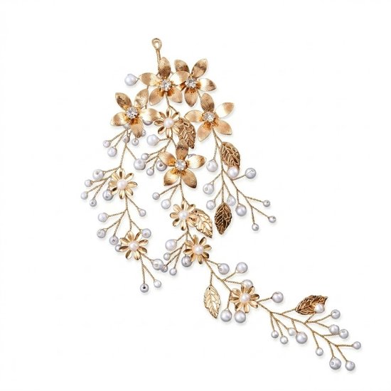 Guirlande de cheveux dorée femme bandeau fleurs avec fausses perles et feuilles accessoire de cheveux de mariée fait main pour mariage fête et gala