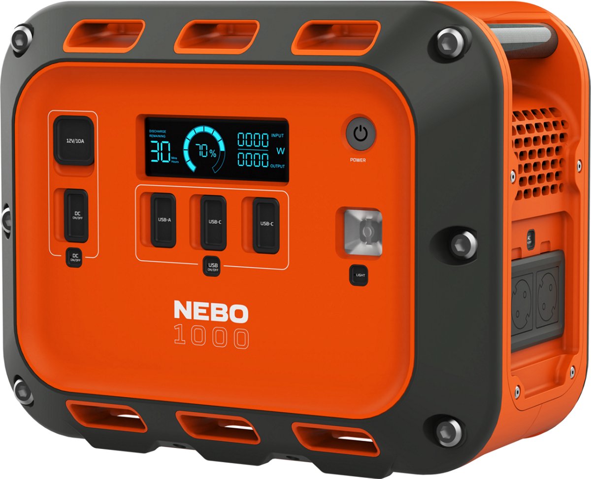 NEBO Intrepid 1000 Powerstation Zwart – 960 Wh LFP Accu – 1200W Continu Vermogen – Draagbare Stroomvoorziening