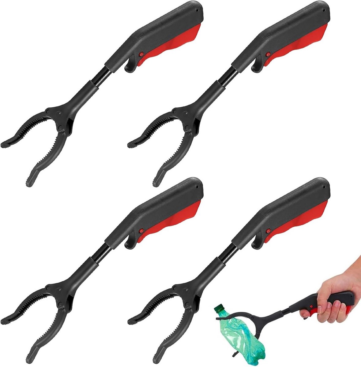 Grijper Pincet - Afval Tang - Voorwerpen Pakken - Precisie Tanden - 28 cm - Zwart Rood