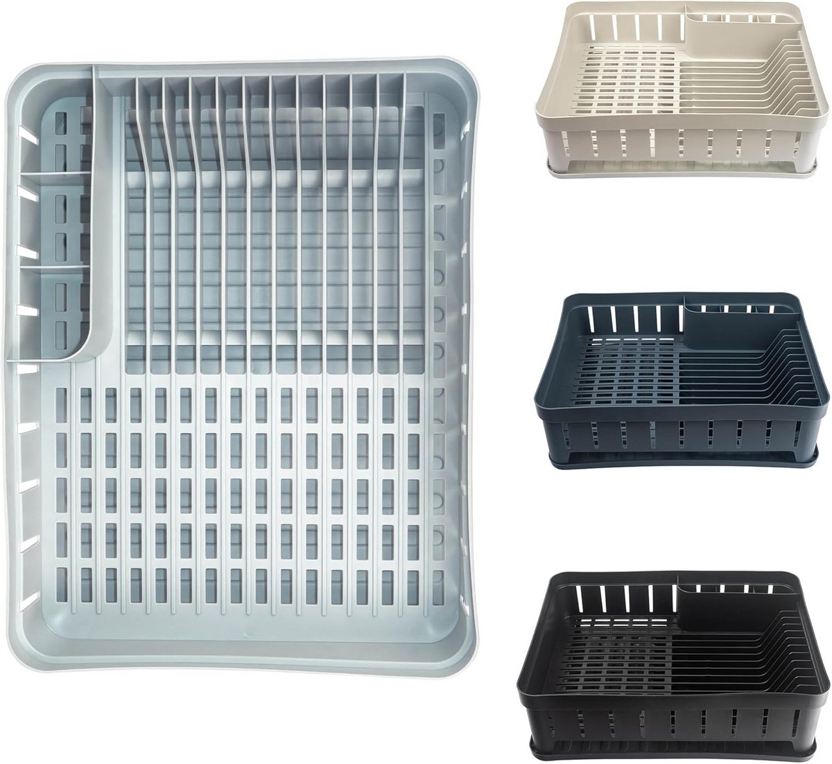 Keukenrek met bestekhouder - Afdruiprek lekbak - Servies drogen - Ruim met vakken - 40.5 x 31 x 11 cm