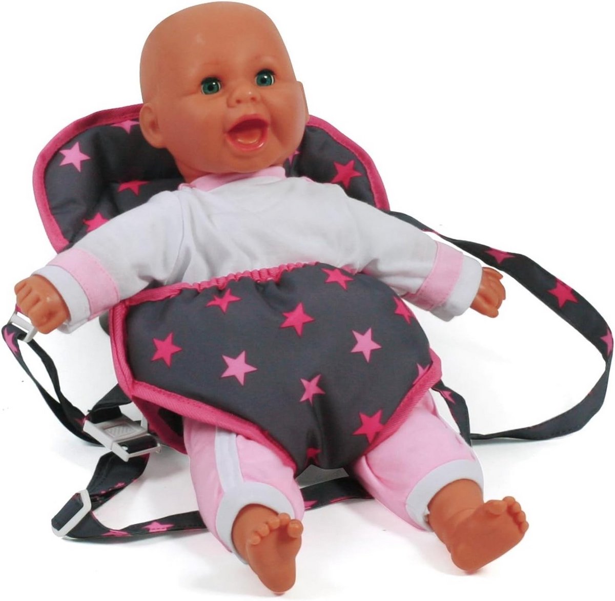 Poppendrager - Babydrager Poppen - Poppen Vervoeren - Verstelbare Riemen - Tot 55 cm - Roze Sterretjes