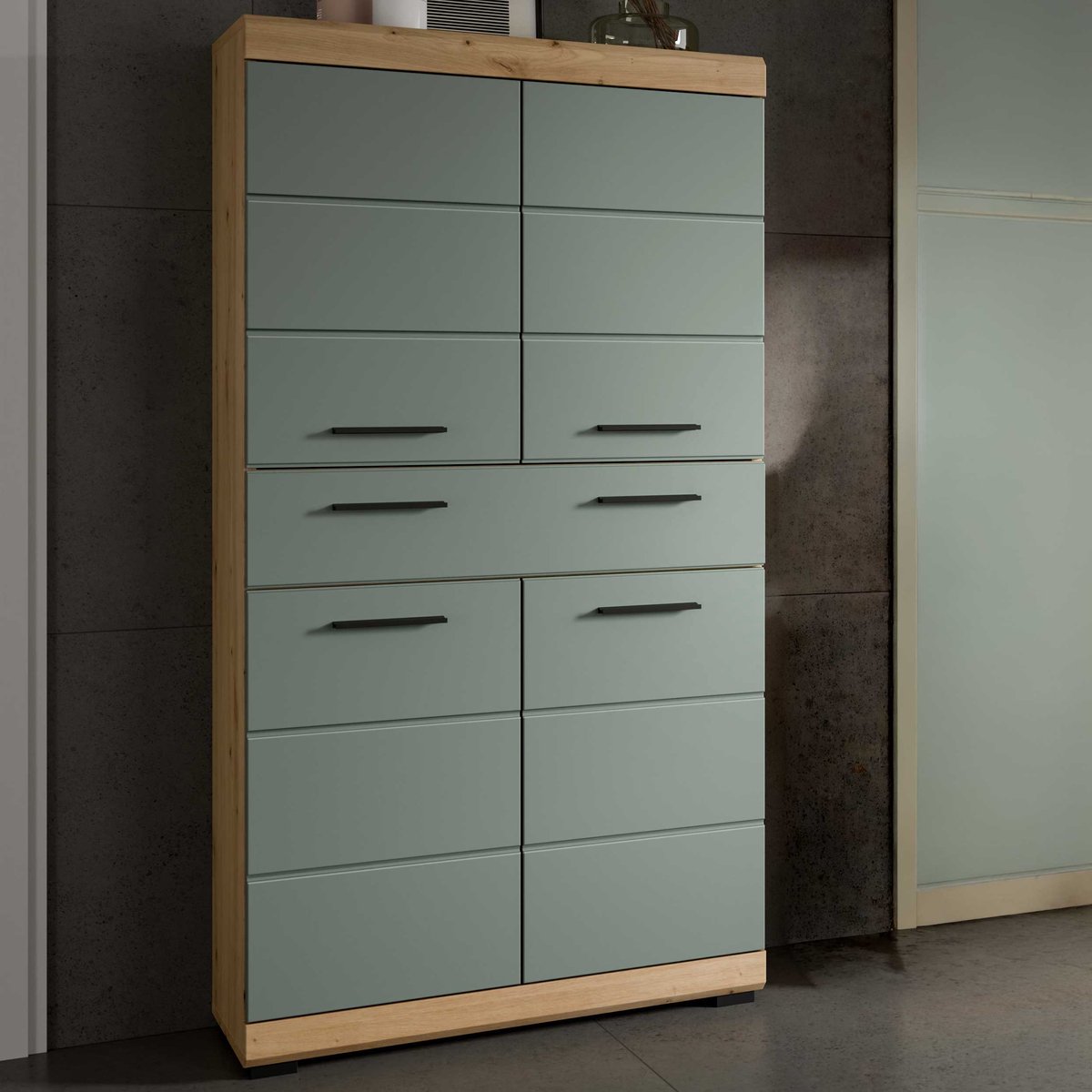 Badkamer Midhoog Kast Scout Xonox - Sage En Artisan Eik - 74x141x31 Cm - Xonox - Badkamer Halfhoge Kast - Bruin; Groen - Spaanplaat