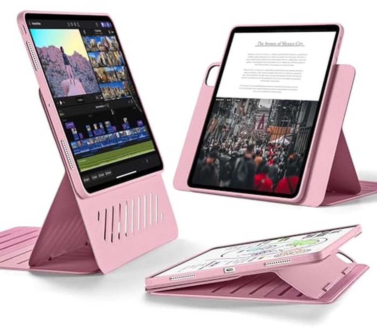 Tablethoes - Beschermhoes - Tabletbescherming - Afneembare voorkant - 13 inch - Roze
