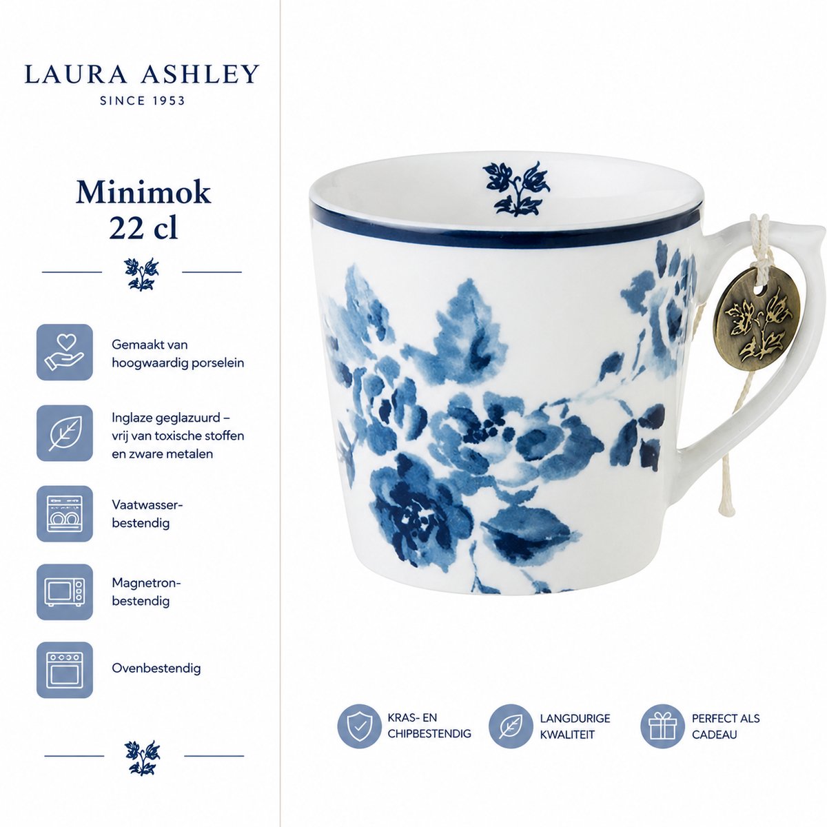 Laura Ashley Blueprint Collectables Mini mok - Koffiemok - Theemok - China Rose 22 cl.