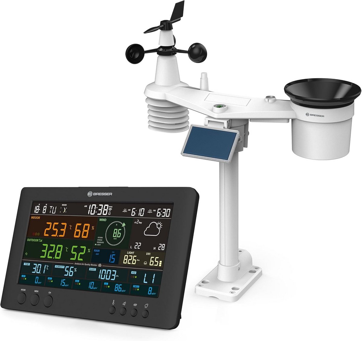 Weerstations Air-Mon - Weer Monitor - Weer Luchtkwaliteit - 7-Daagse Voorspelling - 7-in-1 Sensor - Zwart