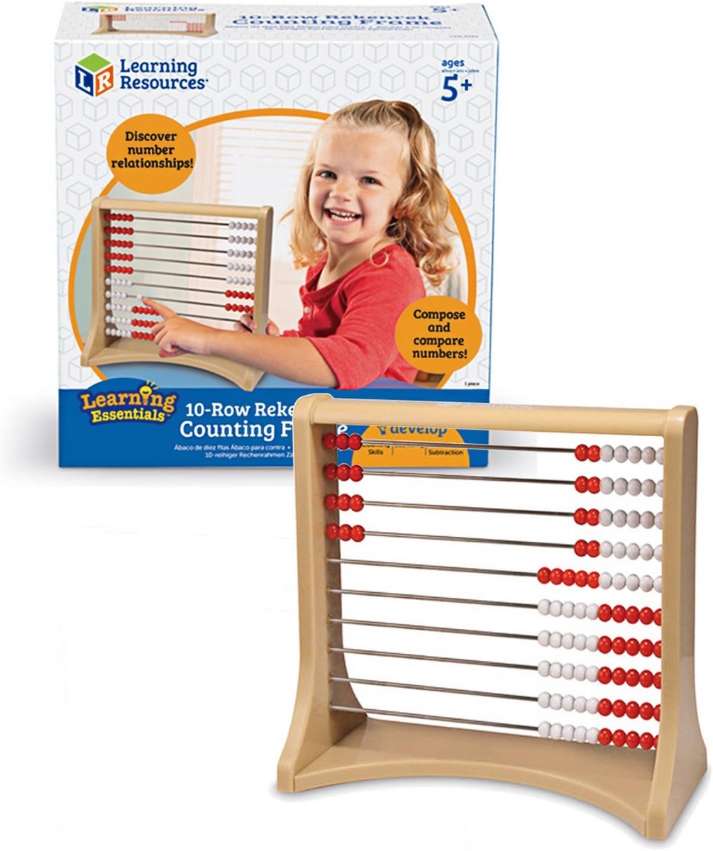 Rekenrek Tellen Kader - Telraam Basis - Wiskunde Leren - Tien Rijen Kralen - 10 Kralen - Multicolor