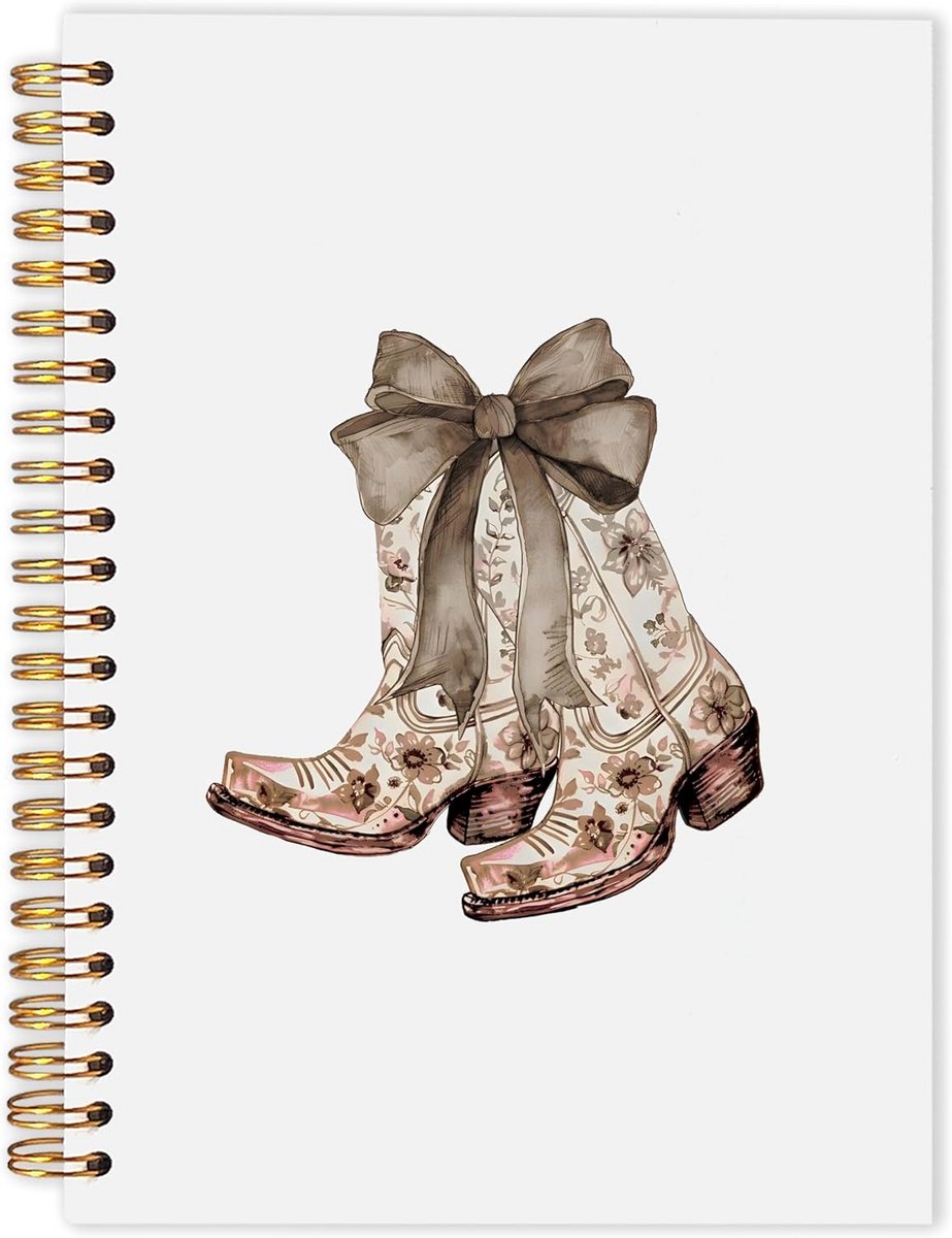 Notitieboek Spiraal - Dames Schrijfboek - Ideeën Vastleggen - Waterbestendige Hoes - 21 x 14 cm - Cowboy Laarzen Strik