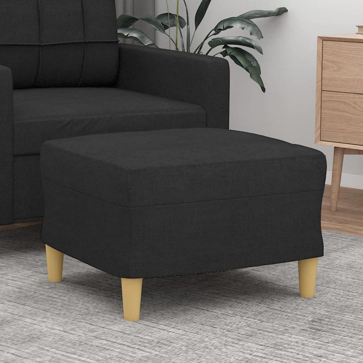 Voetenbank Stof - Poef Hocker - Ontspannen Zitten - Robuust Plywood Frame - 60x50x41 cm - Zwart