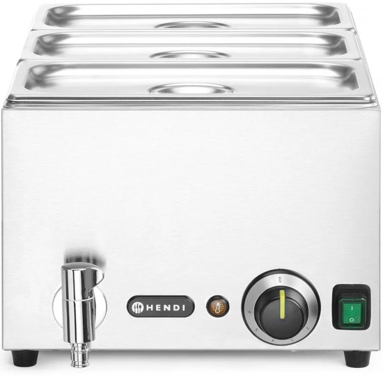 HENDI Bain-marie set met afvoerkraan – 3x GN 1/3 en deksel – energiebesparend – roestvrij staal – 230V/1000W — afbeelding 2