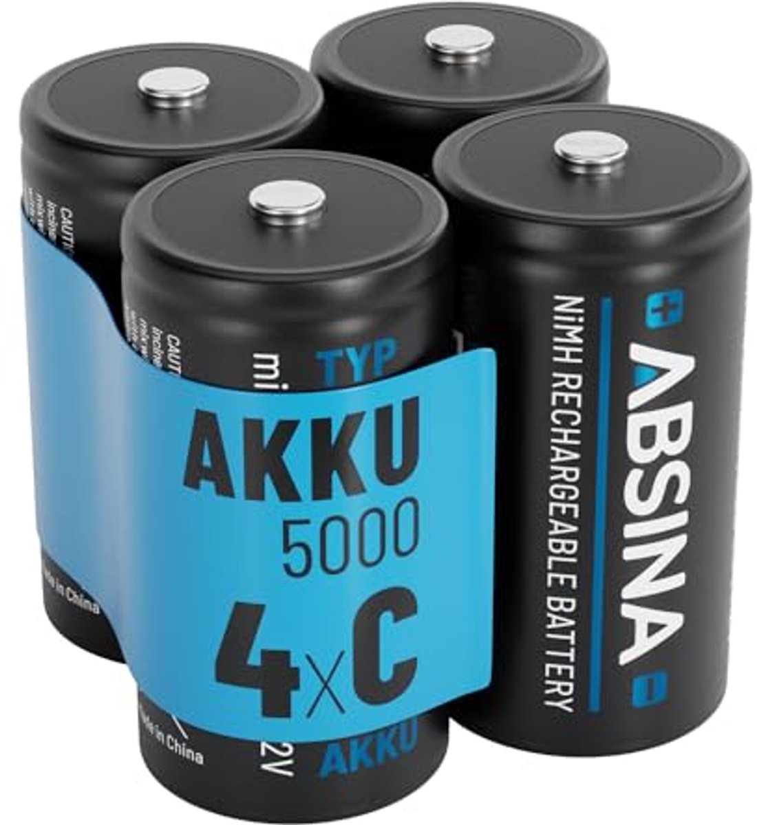 Oplaadbare C Batterijen - Baby C batterijen - Apparaten Voeden - Lage Zelfontlading - 4x 5000mAh - Zwart