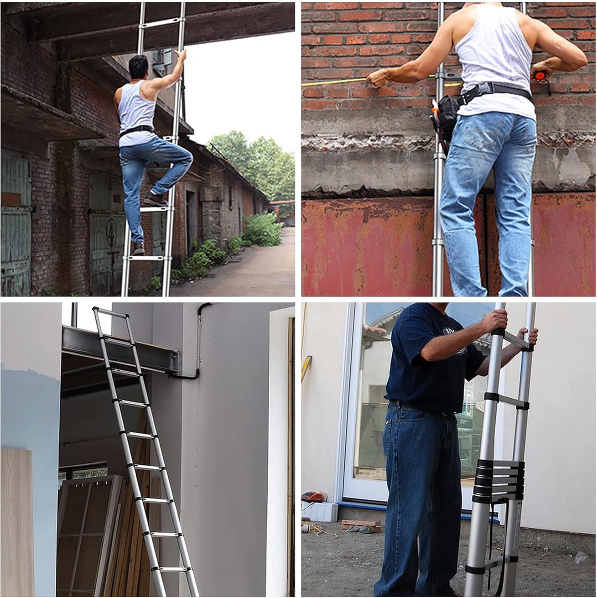 Aluminium telescopische ladder - Vouwladder - Rechte ladder - Trapladder - Schuift naar binnen - Uitschuifbaar - Multifunctioneel - Opvouwbaar - 3,9 meter – foto 6