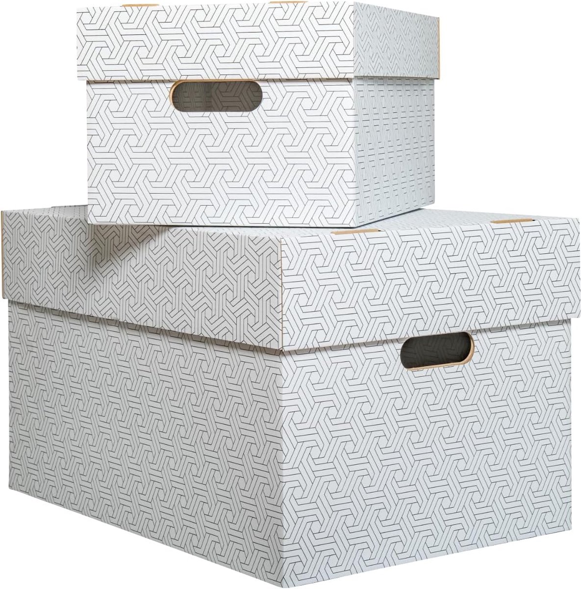 Opbergdoos met deksel - Organisatiebox karton - Stijlvol opbergen - 100% gerecycled materiaal - XL 50x35x305cm - Wit met zwart