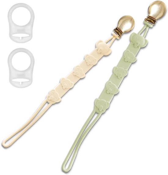 Fopspeenkettingen - Speenkoord set - Baby spullen veilig - Met metalen clip - 2 stuks - Beige-roze — afbeelding 3