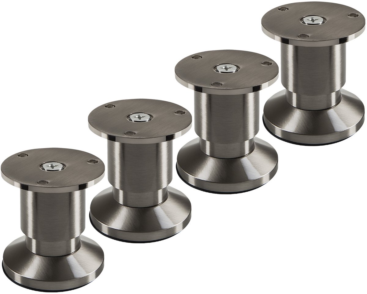 SOTECH 4 stuks meubelpoten TERRA hoogte 50 mm RVS look geborsteld hoogte verstelbaar tot max. 15 mm, belastbaar tot 250 kg / per voet