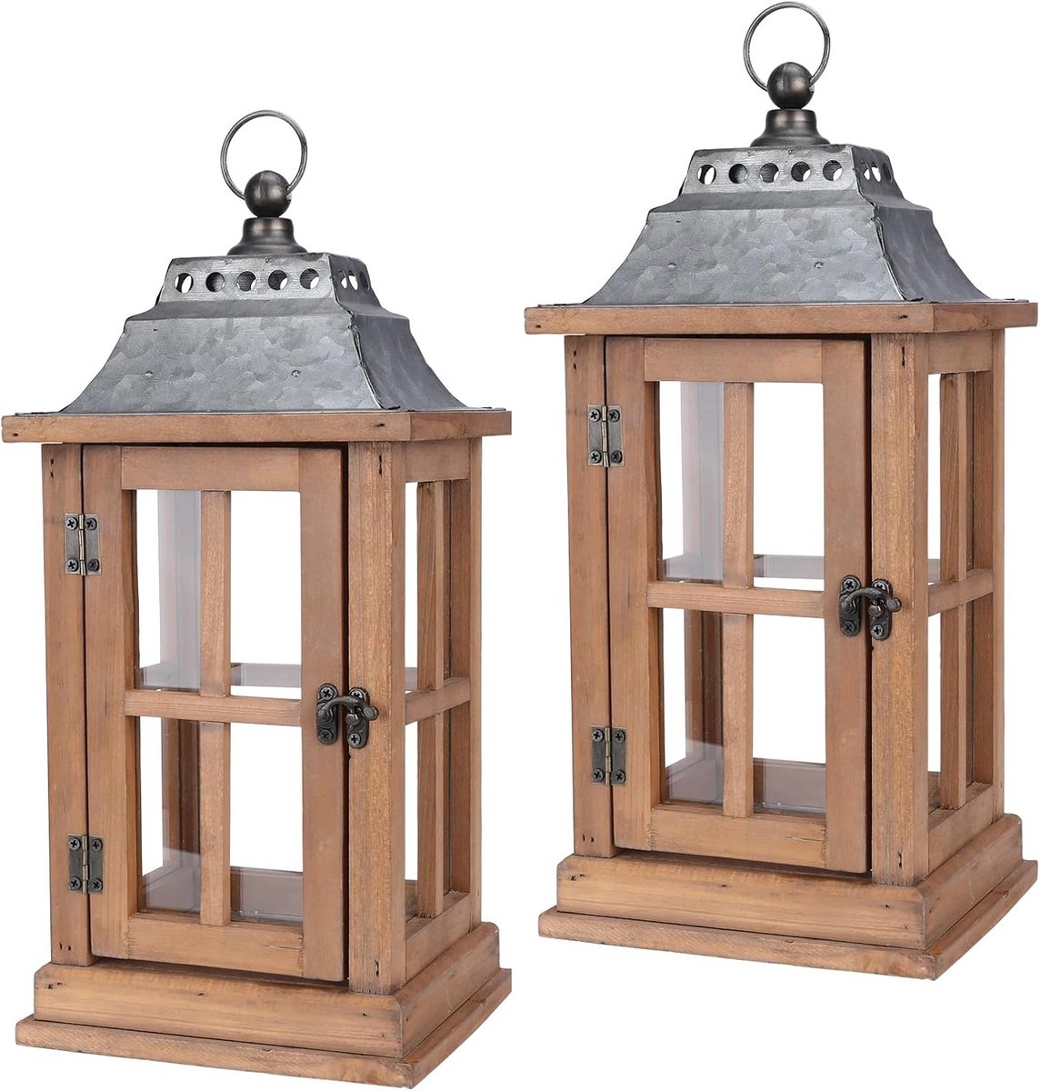Decoratieve lantaarn set - Stijlvolle decoratie - Buiten sfeer creëren - Winddicht glasontwerp - 35 cm hoog - Rustiek