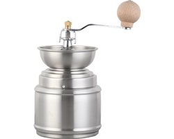 Handmatige koffiemolen van roestvrij staal, conische maalschijf met verstelbare stand, zilverkleurige handslinger voor thuis, kantoor en op reis, gemakkelijk schoon te maken.