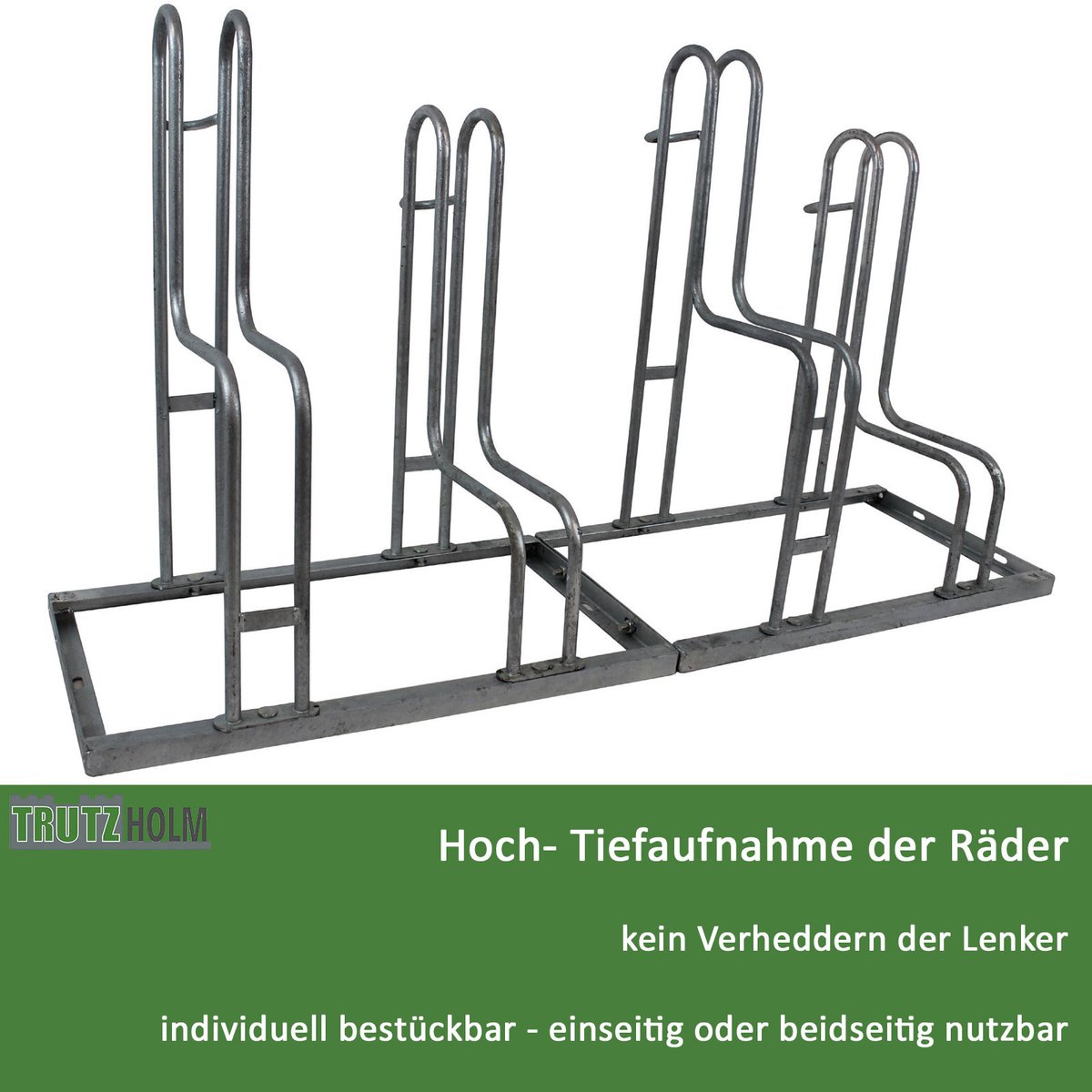 TRUTZHOLM - Fietsenrek Voor 4 Fietsen - 140x75,5 cm - Hoogte-Offset - Thermisch Verzinkt Staal Grijs - Rijparkeerder Vloer
