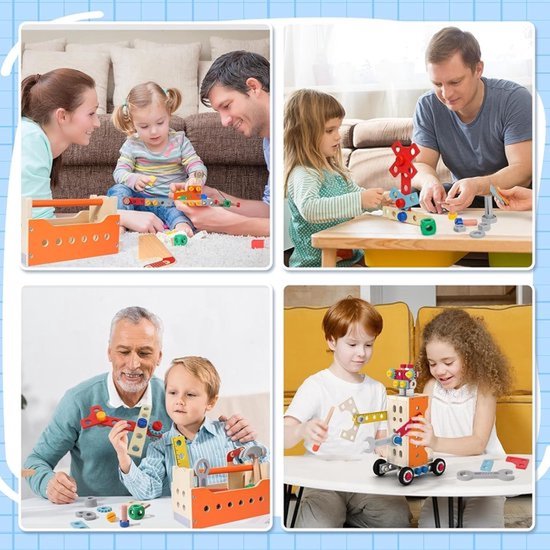 Gereedschapsset voor kinderen, Montessori-speelgoed, met houten werkbank, educatief gereedschapsspeelgoed voor kinderen, geschikt voor kinderen van 4-6 jaar — afbeelding 5