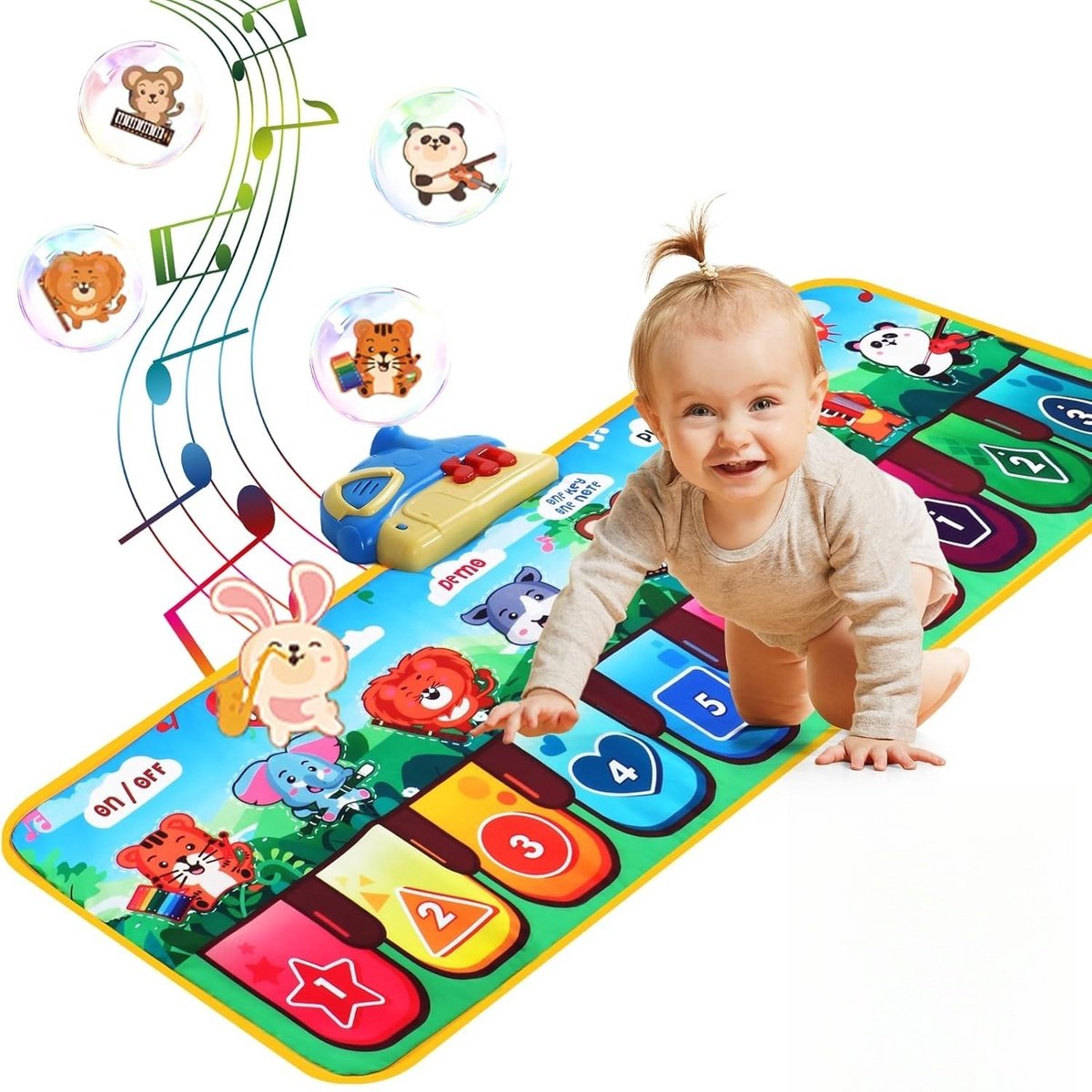 Muziekmat 8 Dieren & 8 Instrumenten – Dansmat Baby Peuterspeelgoed 1 2 3 Jaar, Montessori Pianomat voor Auditieve Ontwikkeling & Hand-Oog Coördinatie, Interactieve Muziekspeelgoed Cadeau Verjaardag Kerst