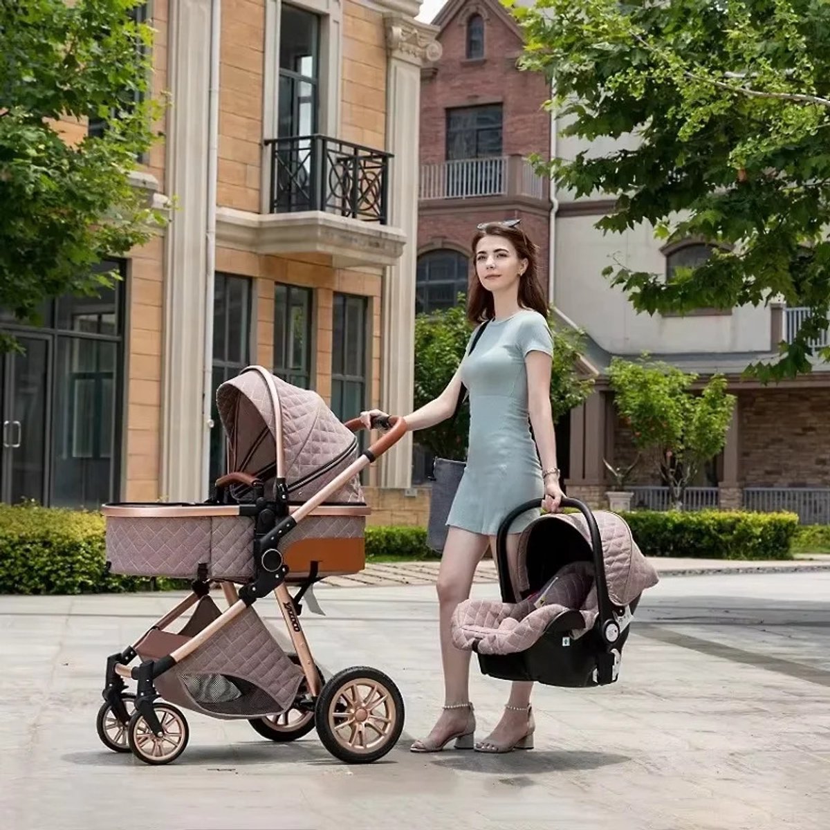 LUMÉ STORE Luxe Kinderwagen 3-in-1 - Kwalitatieve Buggy - Maxi Cosi - Opvouwbare Wandelwagen - Regenhoes - Luiertas - Beige – foto 4