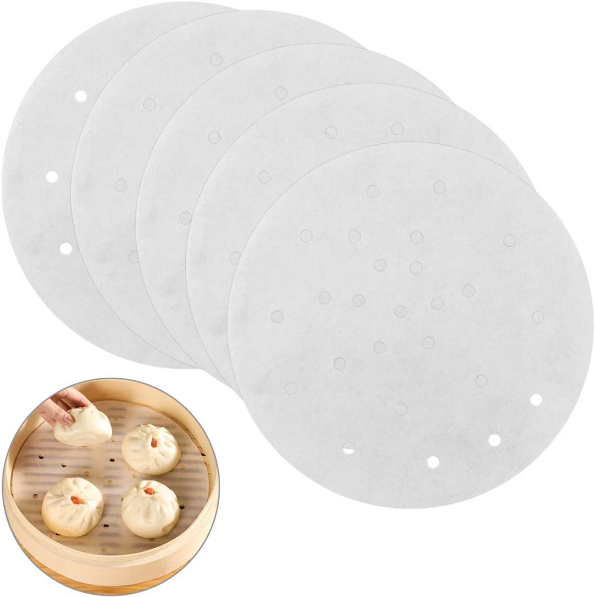 100x Ronde Geperforeerde Bakpapier Cirkels 20.3 cm voor Airfryer en Stoommand