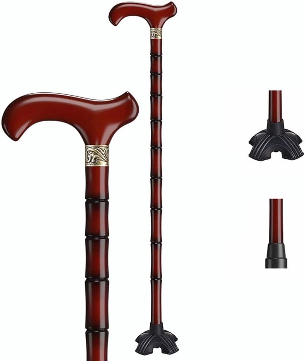 Draagbare Wandelstok - Houten Stok - Ondersteuning Buiten - In Hoogte Verstelbaar - Tot 93cm - Houtkleur