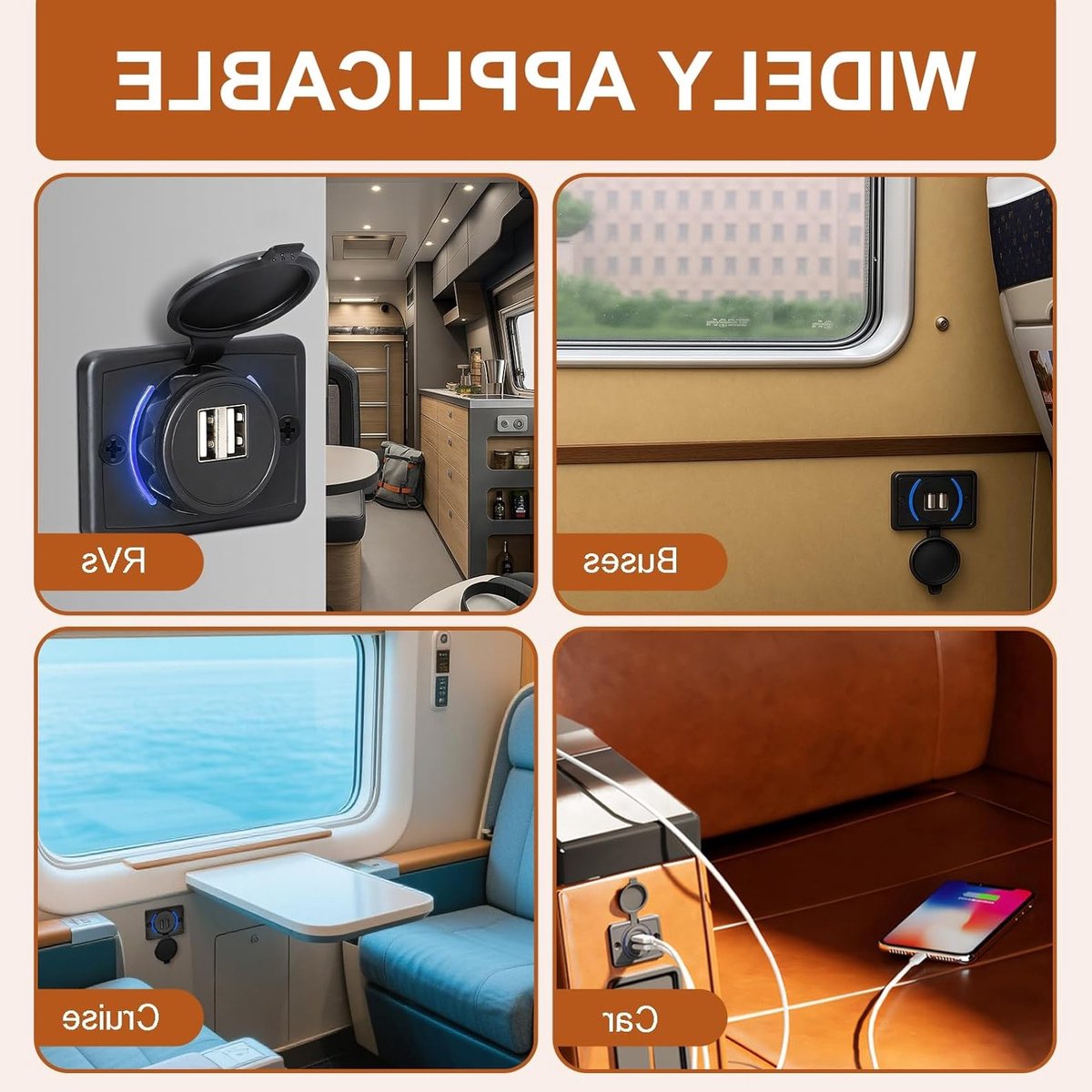 Set van 2 USB Oplaadpunten voor Auto's, Dual USB Lader voor 12V Motorhomes en Vaartuigen, Snelladen voor Mobiele Apparaten, Geschikt voor Motoren en Bussen – foto 6
