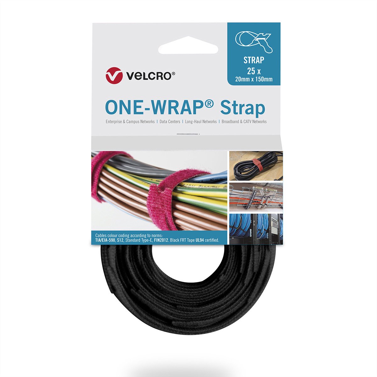VELCRO® One Wrap® Strap - 20 mm x 230 mm - 25 stuks - vlamvertragend - Zwart