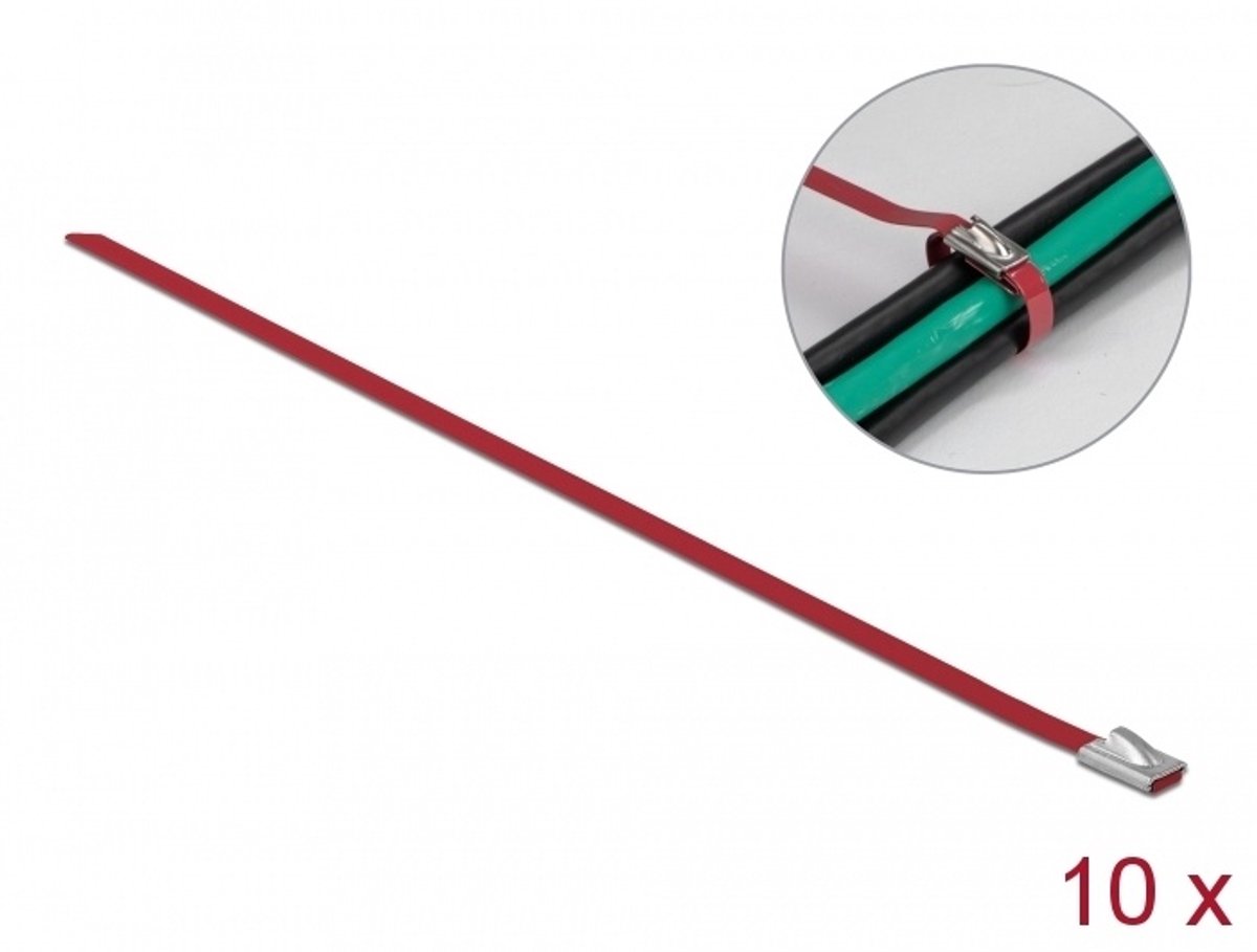 Delock Stainless Steel Cable Ties L 300 x W 4.6 mm red 10 pieces