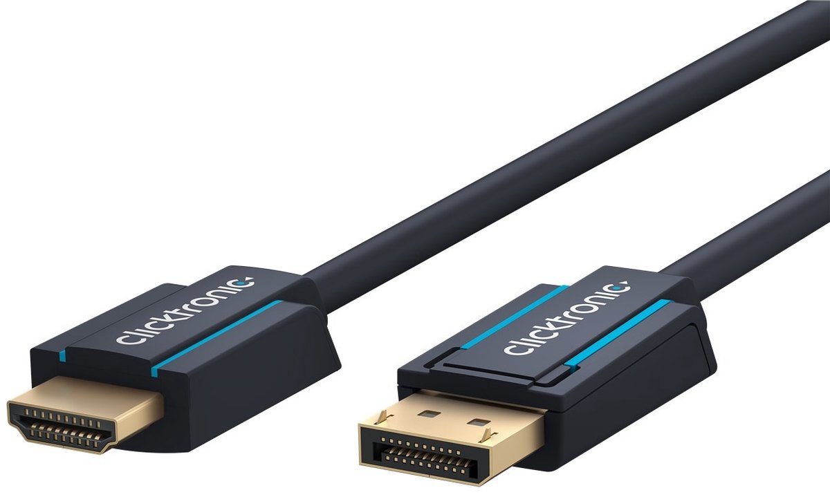 Clicktronic Actieve DisplayPort naar HDMI Kabel - 4K 60Hz - Verguld - 10 meter - Zwart