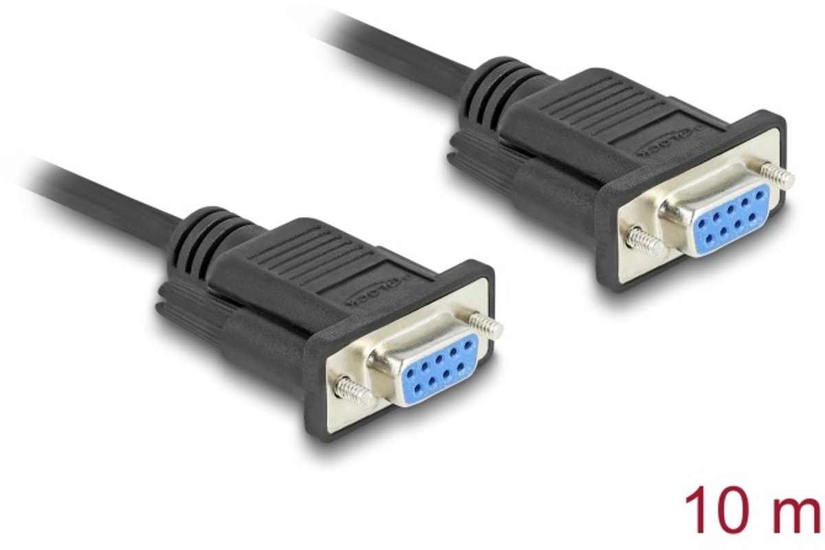 Delock Serial Cable RS-232 D-Sub9 female to female with narrow plug housing 10 m
