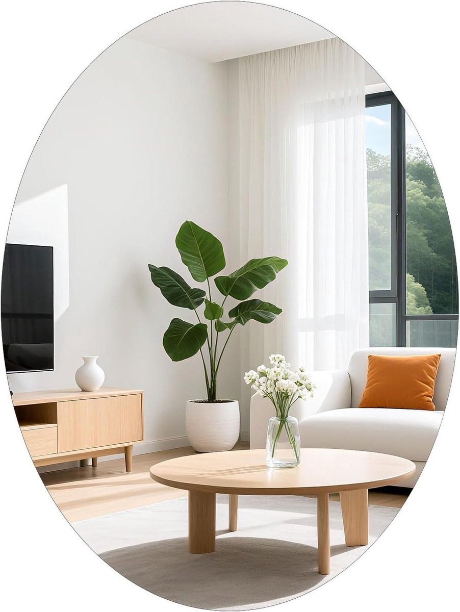 Ovale Wandspiegel 50 x 40 cm, Zelfklevende Spiegel zonder Rand, Decoratieve HD Spiegel voor Badkamer en Hal, Vervormingsvrije Glansspiegel