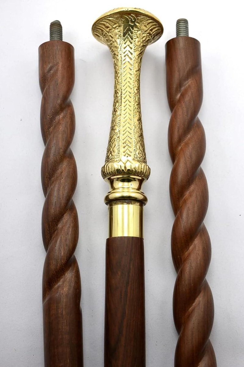 Antieke Wandelstok - Stijlvolle Steunstok - Stijlvol Wandelen - Handgemaakt Ontwerp - 37 Inch Lengte - Geel