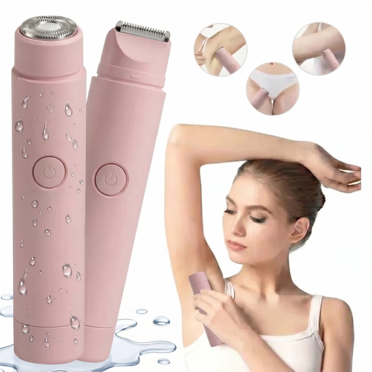 2 in 1 Ladyshave voor Vrouwen - Elektrisch Scheerapparaat & Bikinitrimmer - Epilator - Wet & Dry - Gezicht & Lichaam - Trimmer vrouw - Roze
