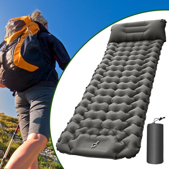 Kampeer Mat - Slaapmat Lichtgewicht - Outdoor Reizen - Zelfopblazend Voetpomp - 193x68x8 cm - Grijs — afbeelding 3