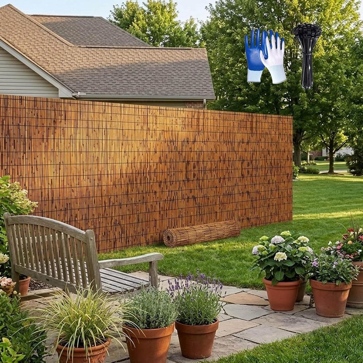 Riet Privacyscherm Rol - Natuurlijke Mat - Buitenruimte Aankleden - Dicht Geweven - 180x600cm - Bruin