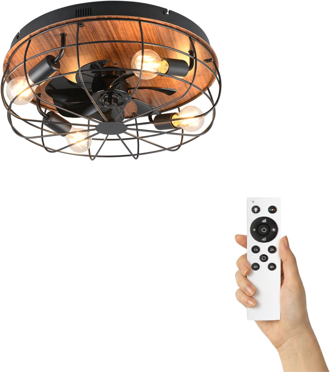 Fantiluxe - Olav - Plafondventilator met verlichting - Zwart - Ø48cm - Afstandsbediening - Met lamp - Plafond ventilator - Slaapkamer