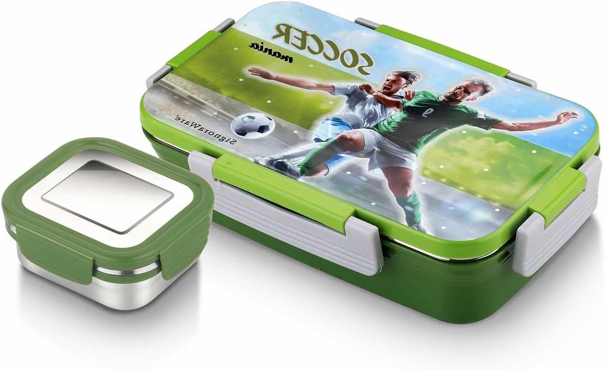 Warme Lunchbox - Compacte Trommel - Eten Warm Houden - Bladerdeeg Isolatie - 700+130 ml - Groen