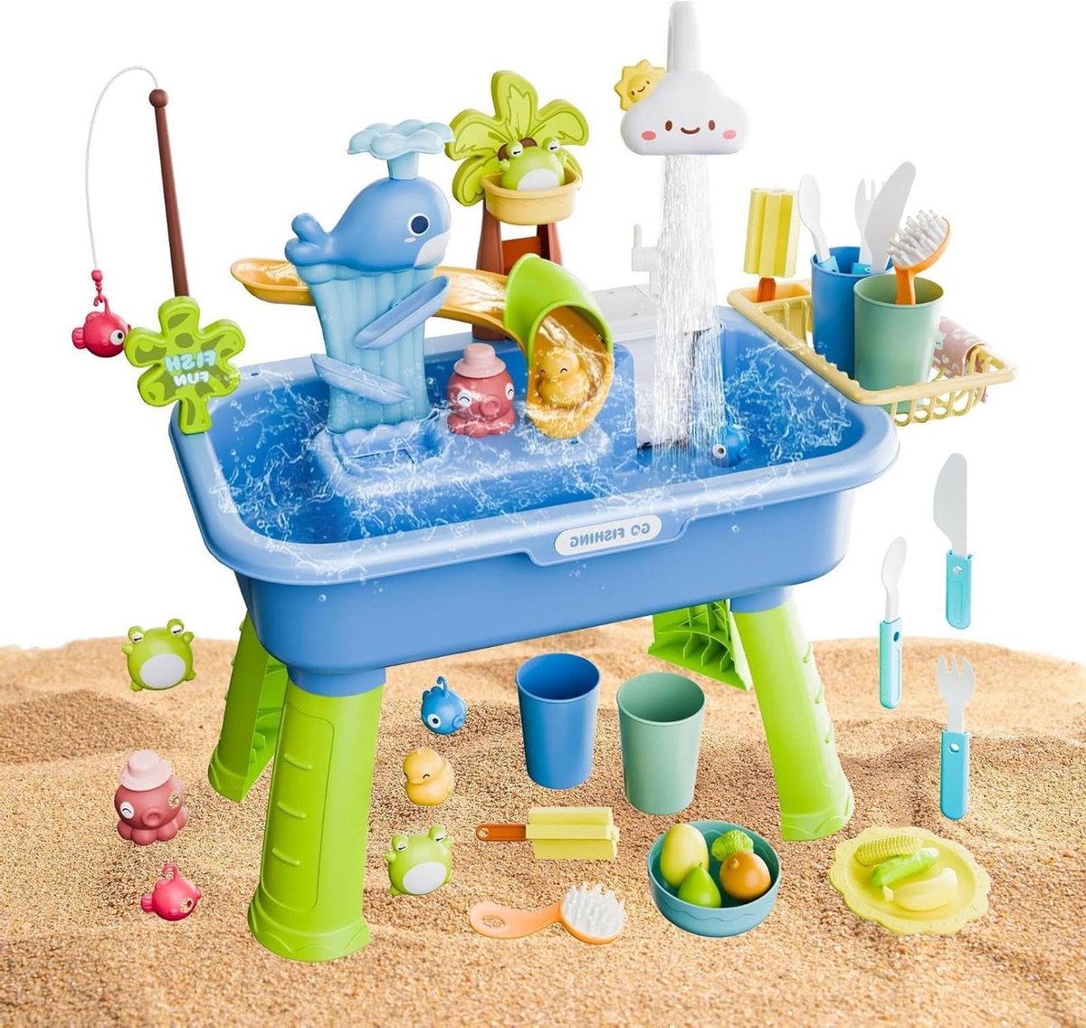 Kinder Watertafel - Sensorisch Speelgoed - Buiten Spelen - Stromend Water Pomp - 43 x 16 x 285 cm - Veelkleurig