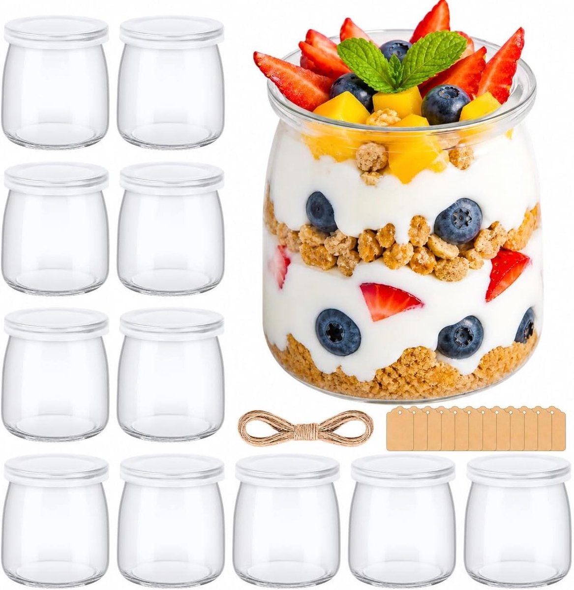 Dessert Glazen - Yoghurt Potjes - Zelf Maken - Lekvrij Afsluitbaar - 12 Stuks 200ml - Transparant