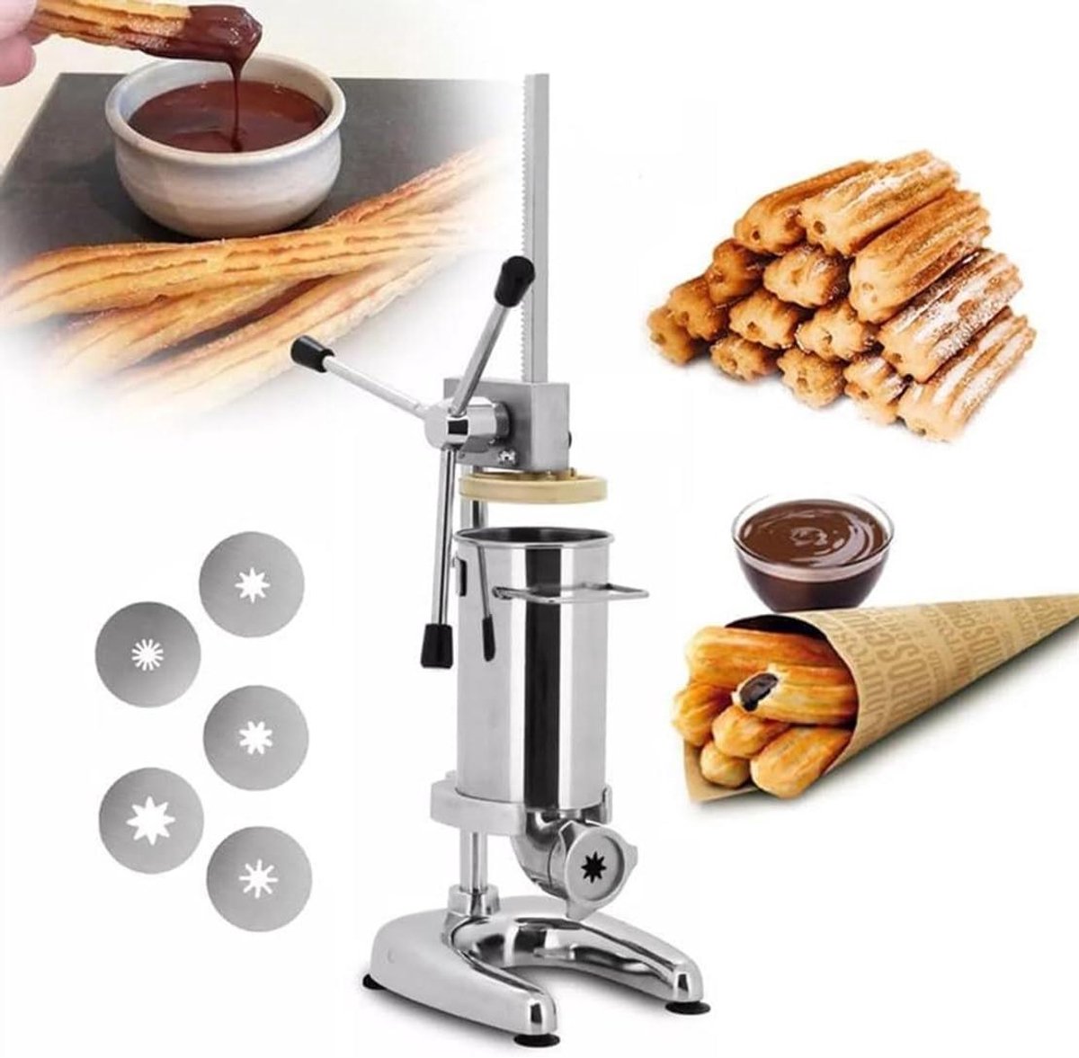 Churro Maker - Deeg Extruder - Bakkerij Productie - Roestvrij Staal - 2L Container - Zilver
