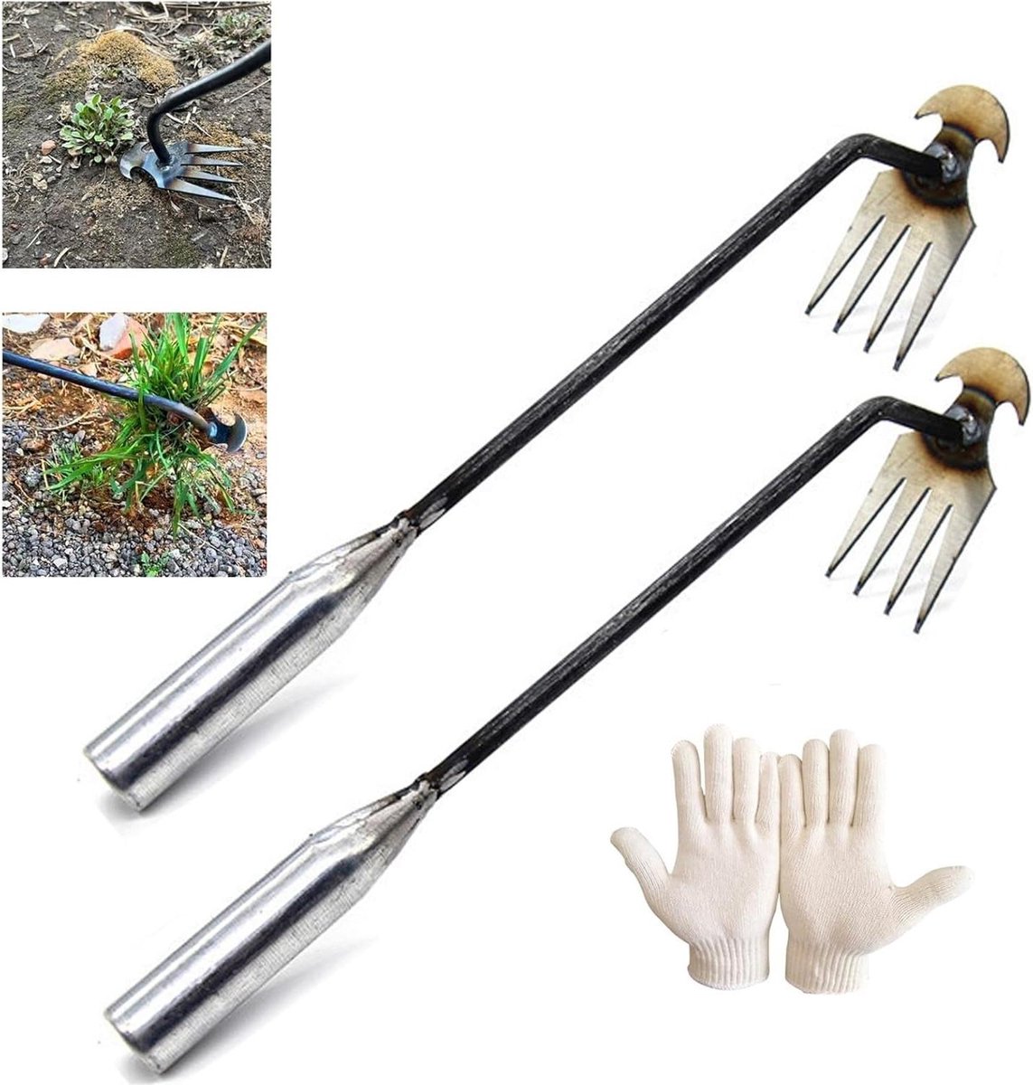 Onkruidverwijderaar Tuin - Wiedgereedschap Staand - Onkruid Vrij Houden - Ergonomisch Handvat - 2 Stuks - Niet gespecificeerd