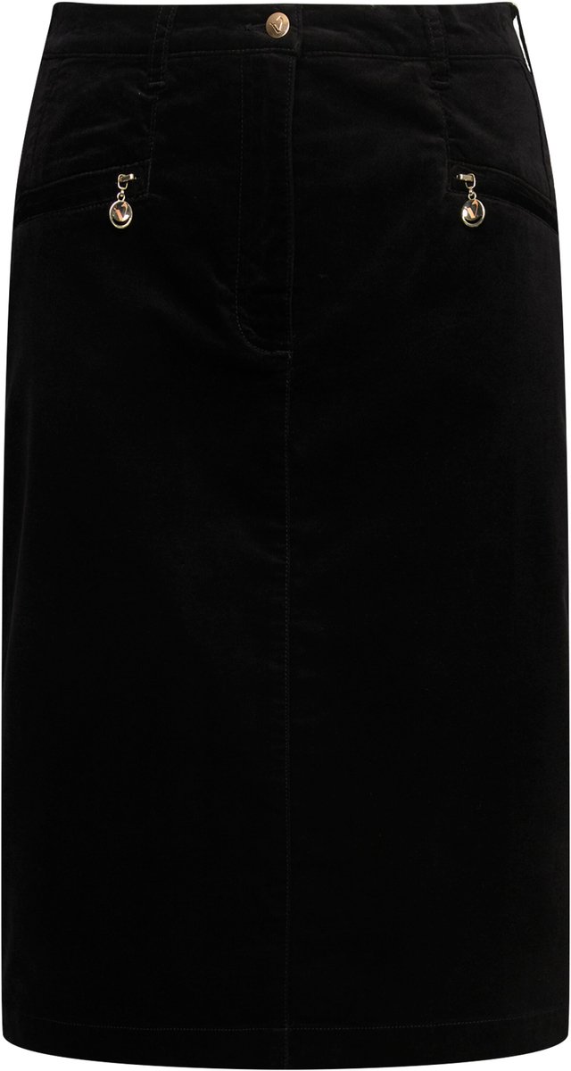 Ulla Popken - Dames - Fluwelen rok Mony ritszakken comfortabele tailleband - Zwart - Maat 60