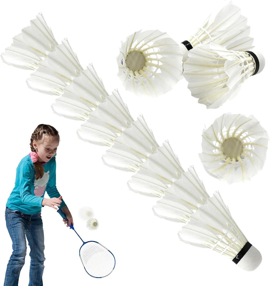Badmintonballen - Shuttlecocks training - Precisie verfijnen - Eendenveren en schuimkop - 12 stuks per buis - Wit