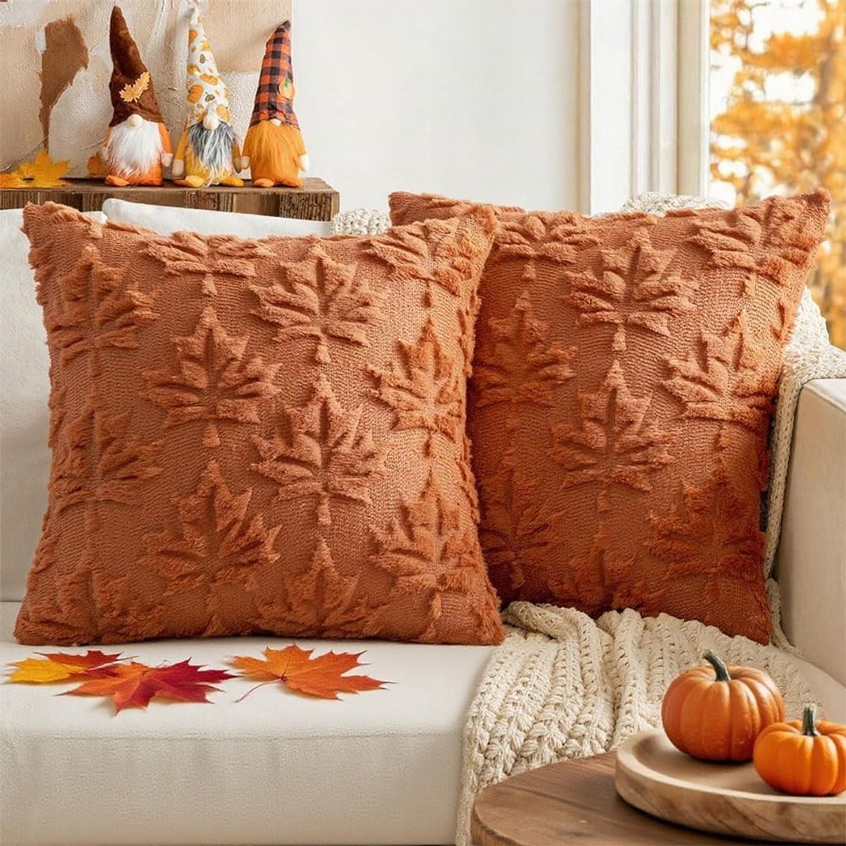 Herfst Kussenhoezen 40 x 40 cm met Esdoornbladeren voor Bank, Decoratieve Kussens voor Woonkamer en Slaapkamer, Set van 2, Perfect voor Buiten en Binnen