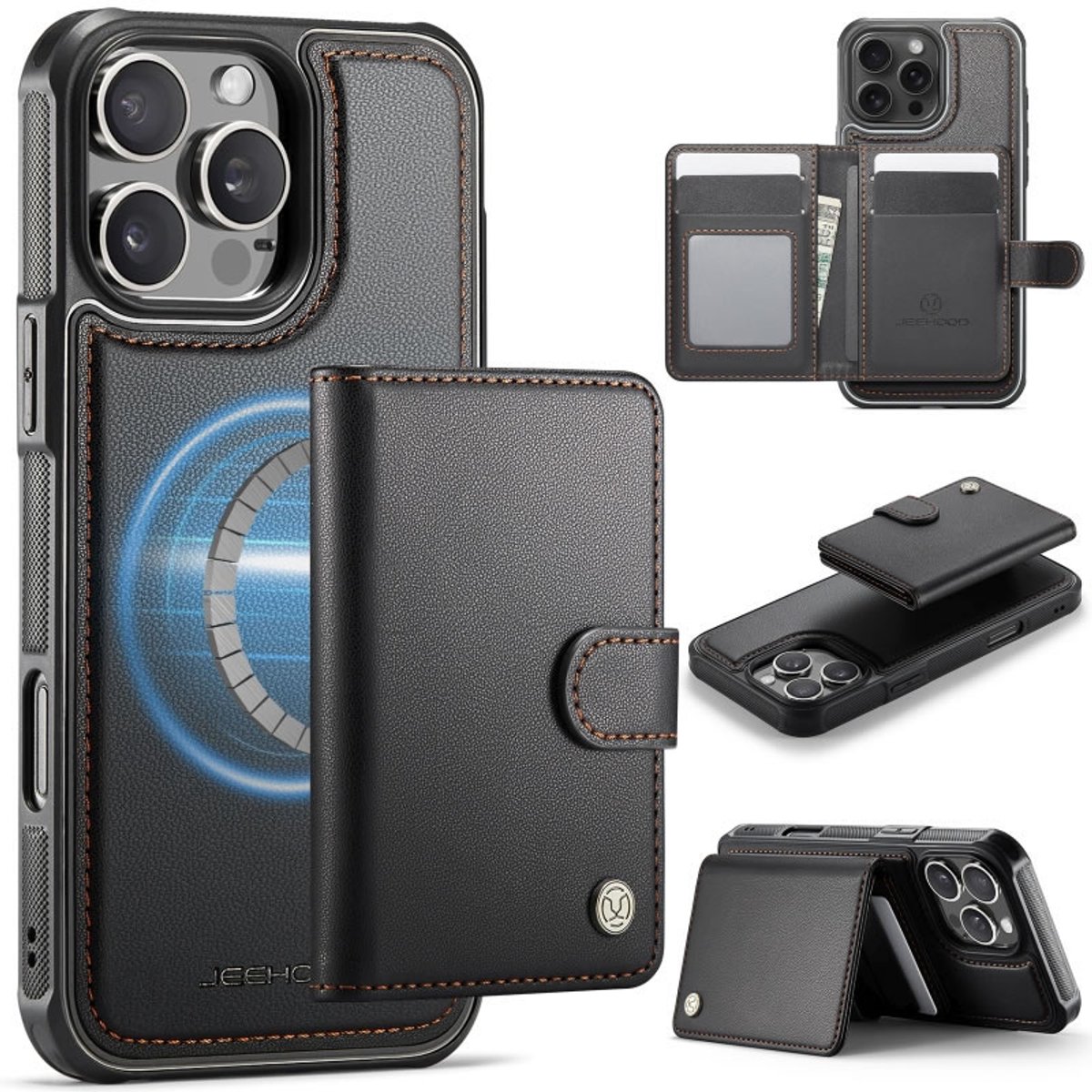 Luxe 2-in-1 Backcover + Magnetische/Afneembare Kaarthouder voor iPhone 16 Pro Max _ Zwart