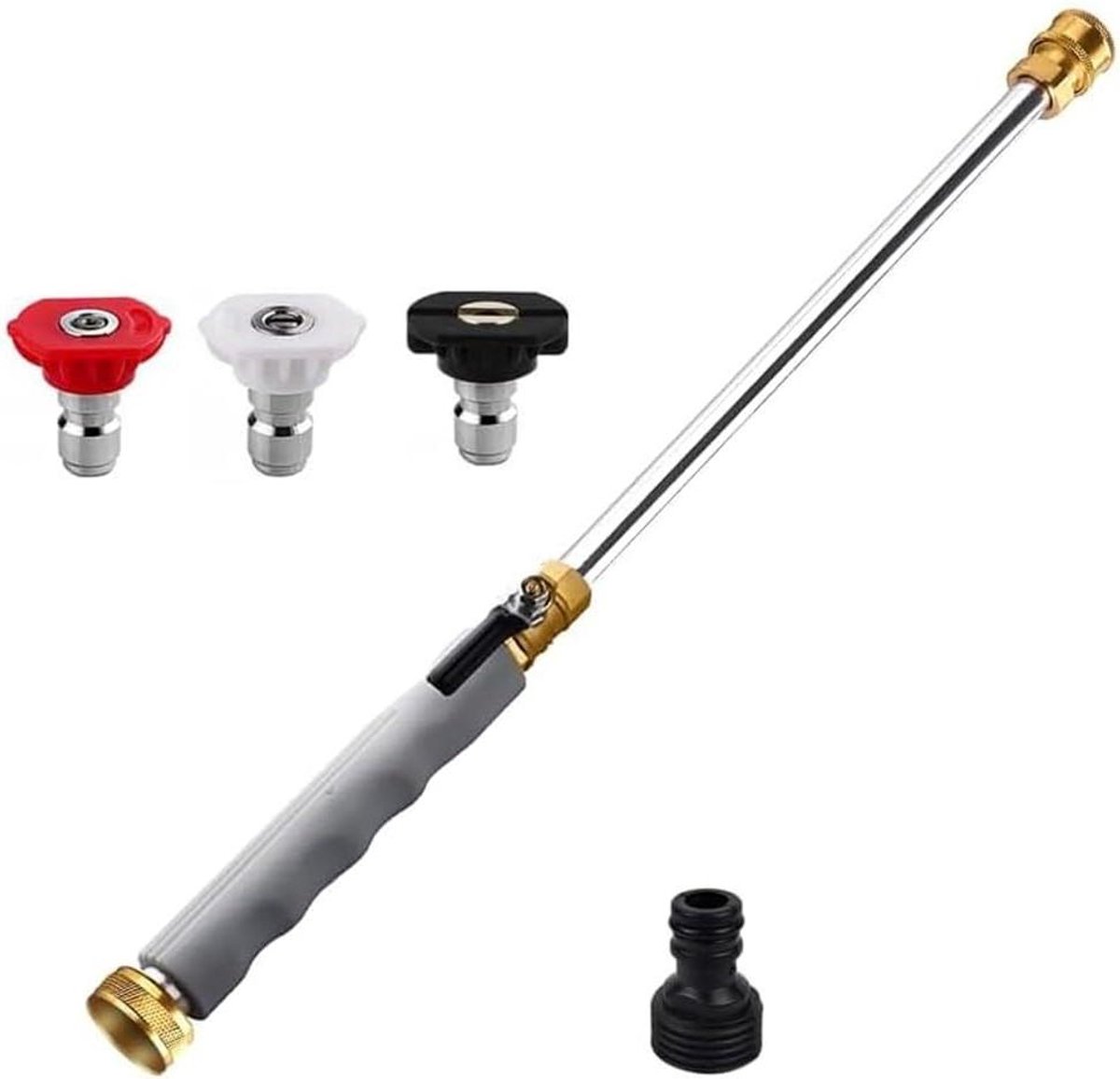Hogedruk Mondstuk - Waterspuit - Auto Wassen - Drie Spuitkoppen - 44 cm - Grijs