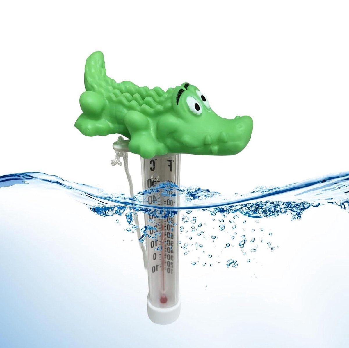 Drijvende Thermometer - Watermeter Krokodil - Watertemperatuur Meten - Met Bevestigingskabel - 29 Centimeter - Groen