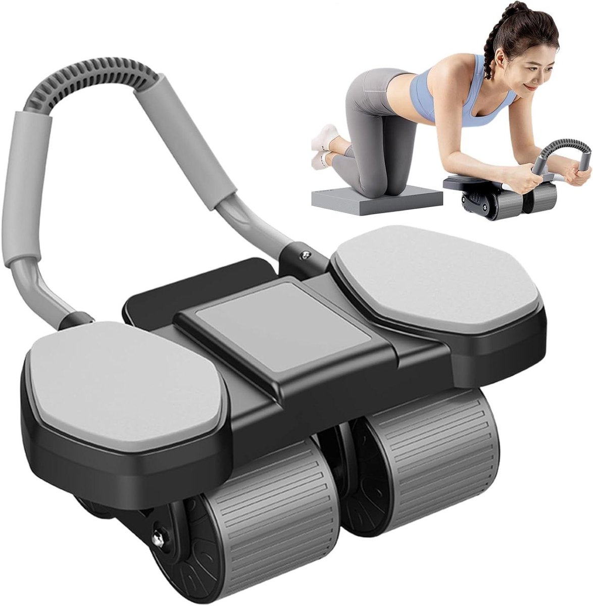 Buikspierroller - Core trainer - Thuis trainen - Automatische rebound - 45 cm breed - Zwart